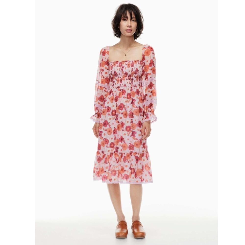 Wilfred Grace Dress Smocked Square-Neck Midi Dress Poetic Pnk/Bright Rose - Lg